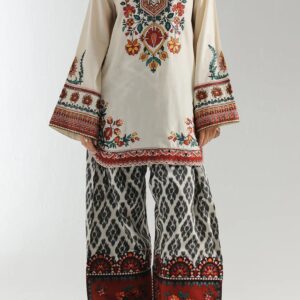 Ivory & Rust Printed Unstitched Suit