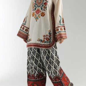 Ivory & Rust Printed Unstitched Suit