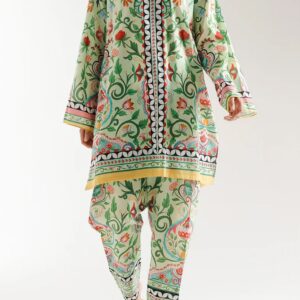 Mint Green Floral Printed Unstitched Suit