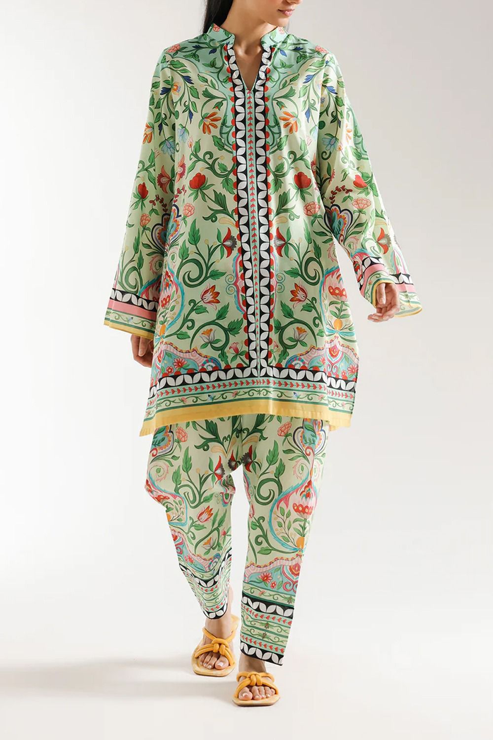 Mint Green Floral Printed Unstitched Suit