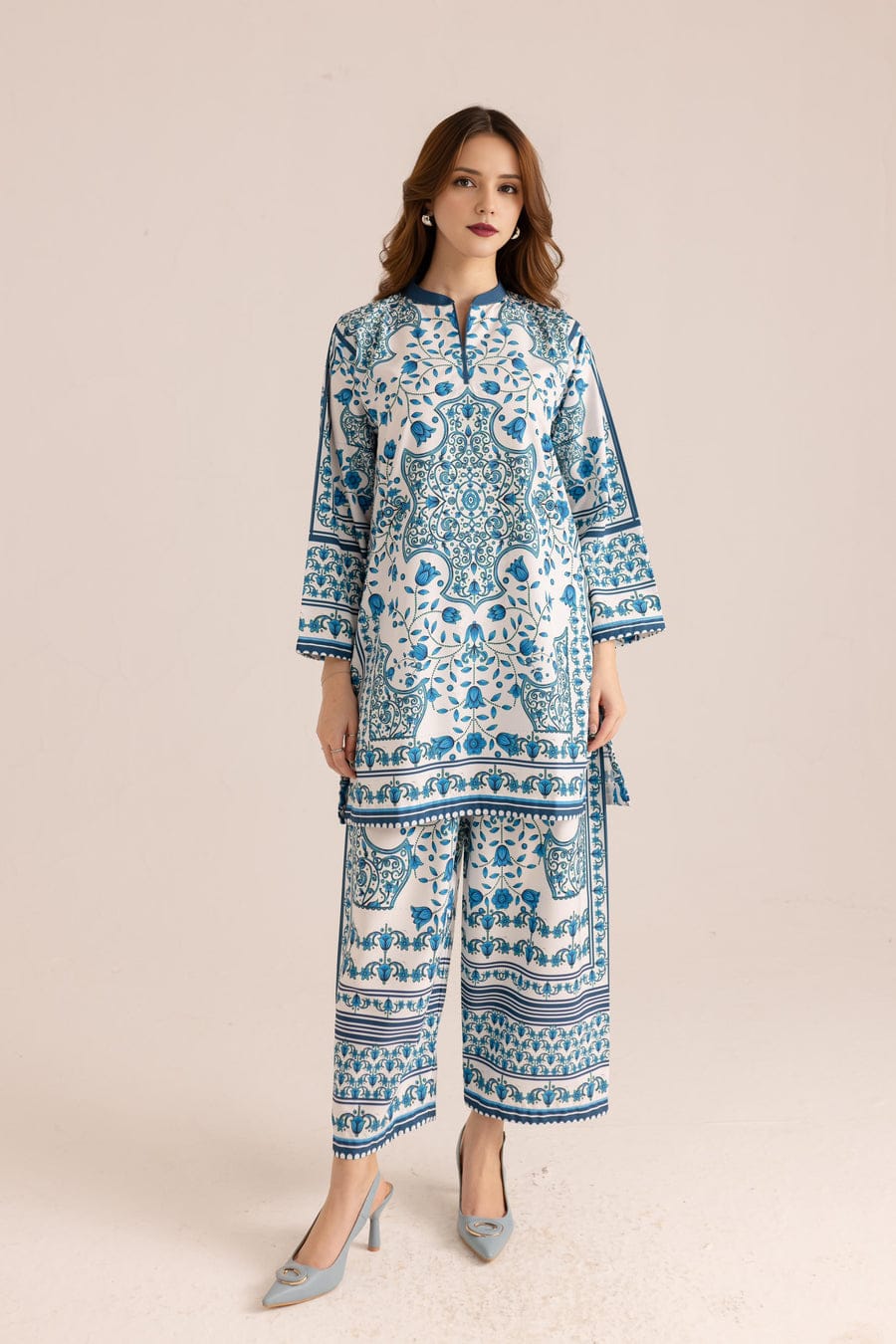 Blue Motif Printed Unstitched Suit