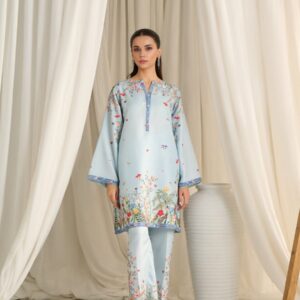 Floral Garden Print Light Blue Unstitched Suit