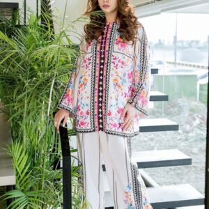 Modern Floral Stripe Printed Unstitched Suit