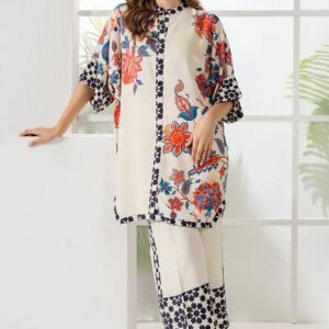 Ivory Artisan Detail Printed Unstitched Suit