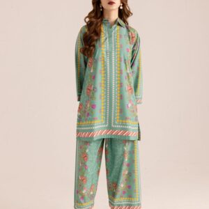 Floral Vine & Stripe Print Unstitched Suit - 7