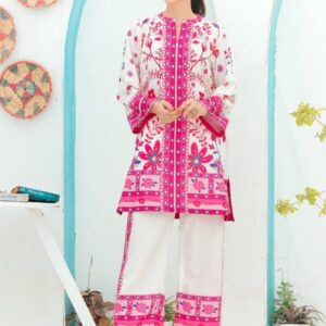 Pink Ethnic Motif Print Unstitched Suit - 11