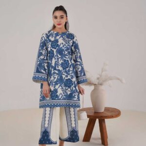 Blue Garden Block Print Unstitched Suit