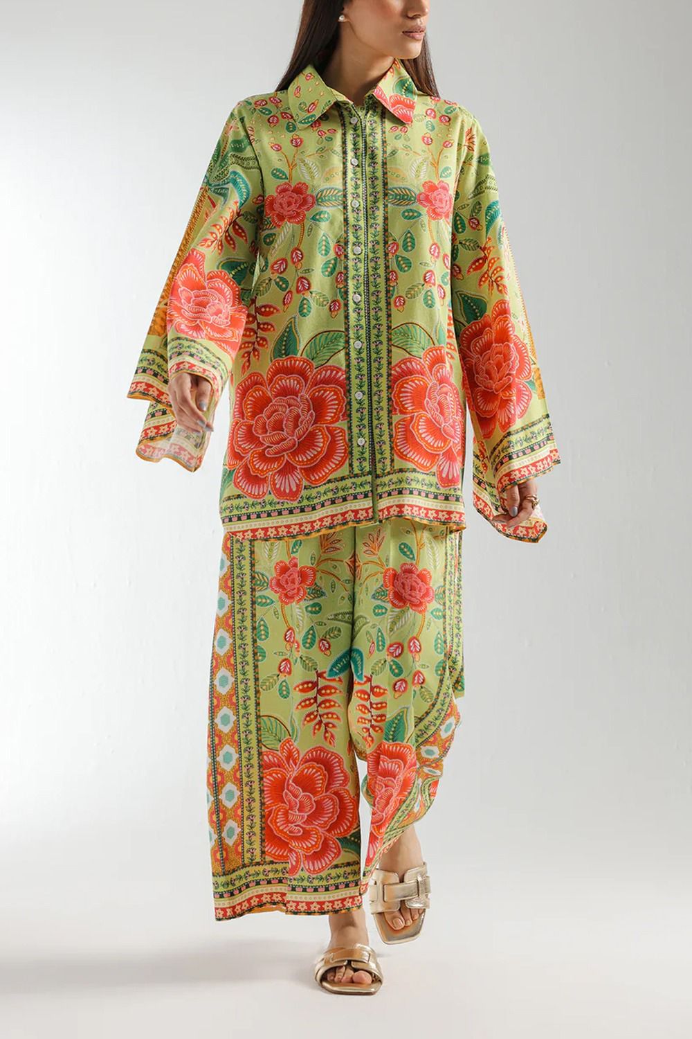 Ethnic Floral Border Print Unstitched Suit
