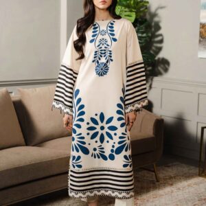 Premium Cream & Blue Floral Unstitched Suit