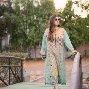 Luxury Mint Floral Unstitched Suit