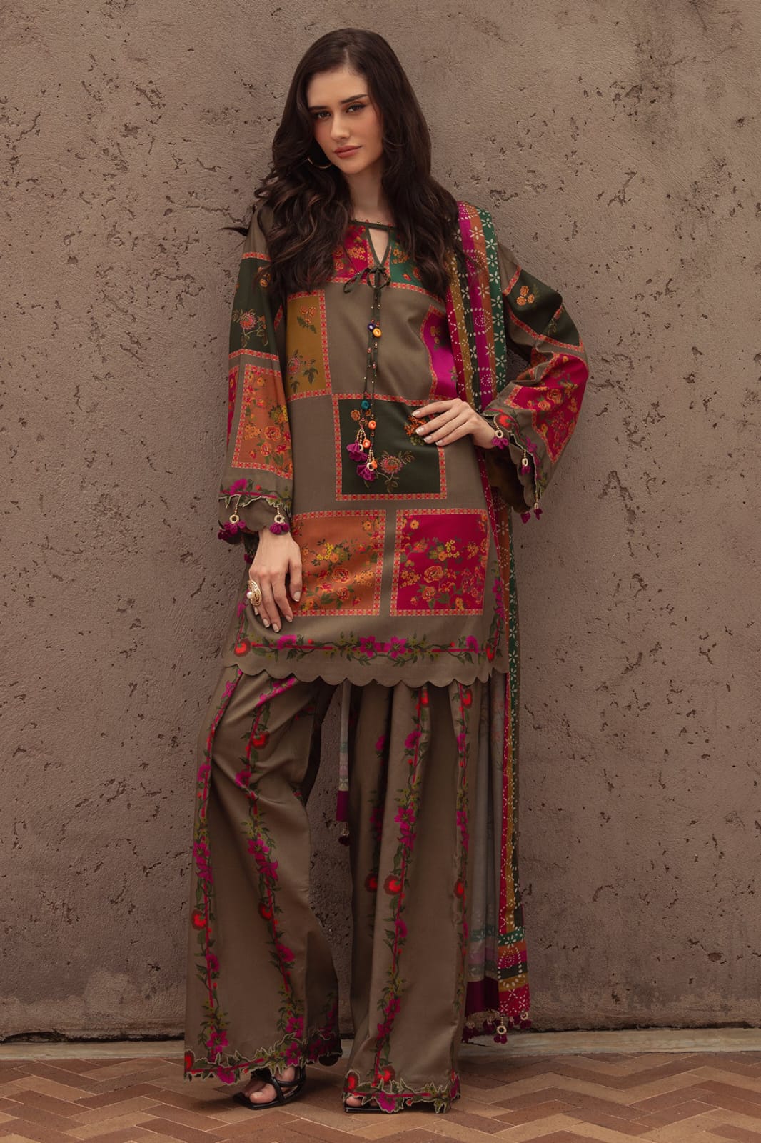 Signature Olive Floral Printed Unstitched Suit