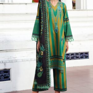 Luxury Green & Gold Stripes Unstitched Suit