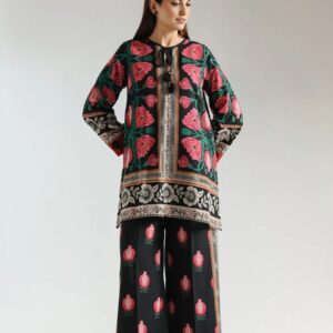 Luxury Black & Red Floral Design Unstitched Suit