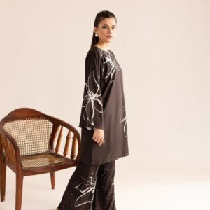 Dark Cocoa Abstract Floral Unstitched Suit