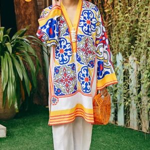 Vibrant Mosaic Art Printed Unstitched Suit