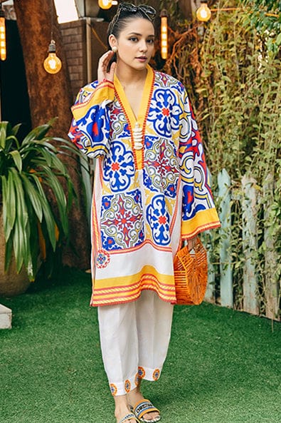 Vibrant Mosaic Art Printed Unstitched Suit