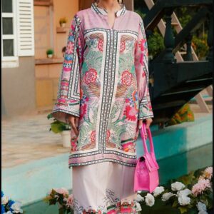 Charming Pink Floral Print Unstitched Suit