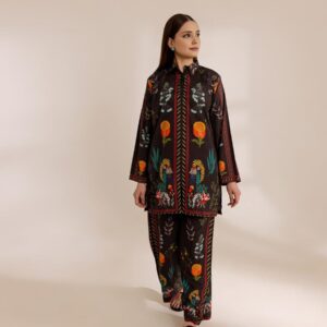Modern Floral Fusion Unstitched Suit