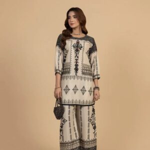 Graceful Black & Beige Floral Unstitched Suit