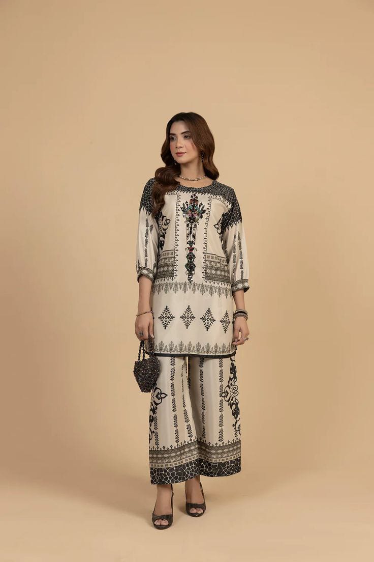 Graceful Black & Beige Floral Unstitched Suit