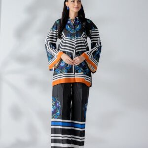 Radiant Black Floral Stripe Unstitched Suit - 44