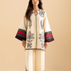 Graceful Beige with Floral Print & Borders Unstitched Suit