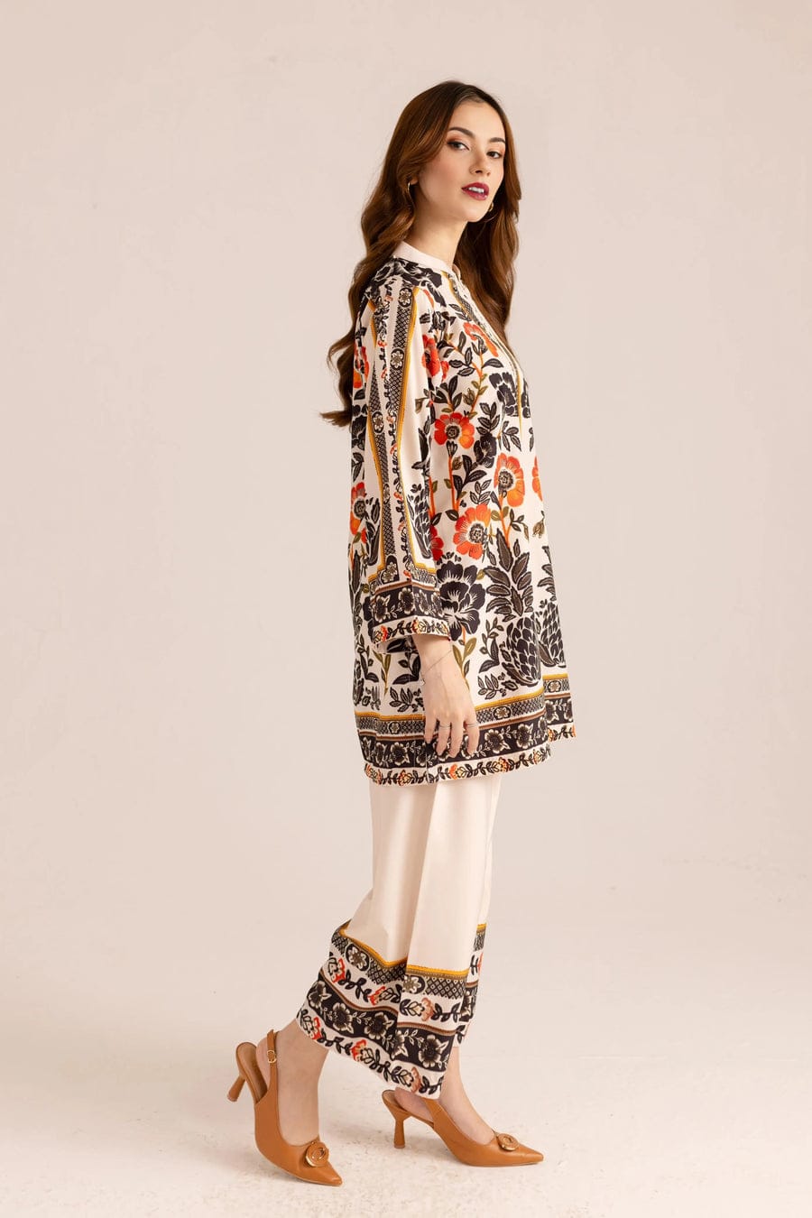 Floral Essence Print Ivory & Black Unstitched Suit