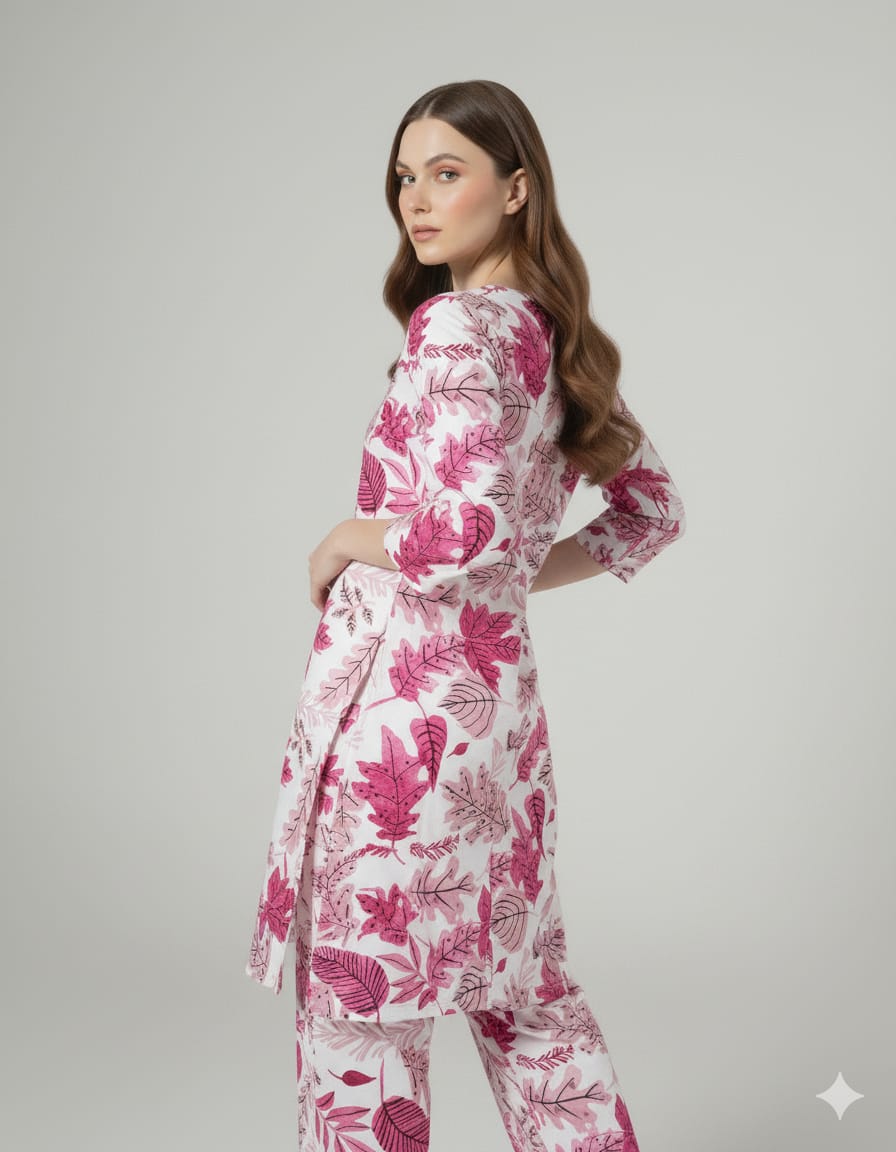 Floral Charm Pink Print Unstitched Suit