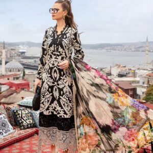 Luxury Monochrome Floral Print Unstitched Suit