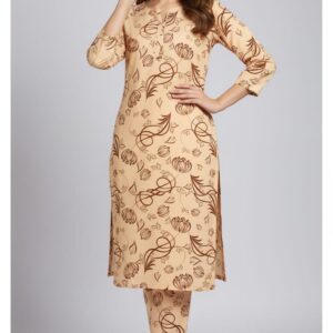 Elegant Beige Floral Bloom Unstitched Suit