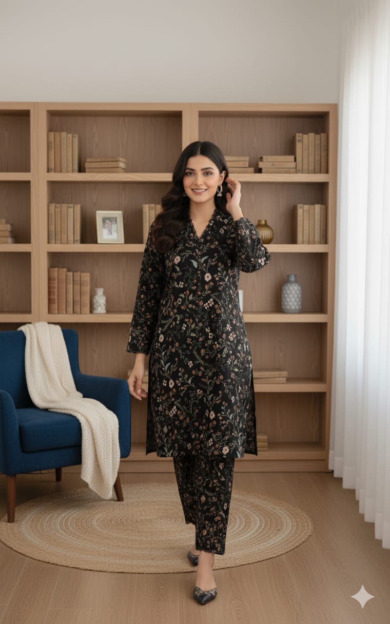 Moonlit Blossom Printed Unstitched Suit