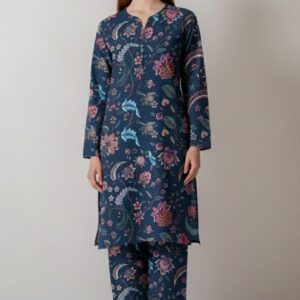 Elegant Midnight Floral Print Unstitched Suit