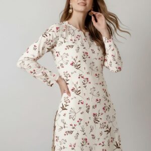 Serene Blossom Floral Print Beige Unstitched Suit