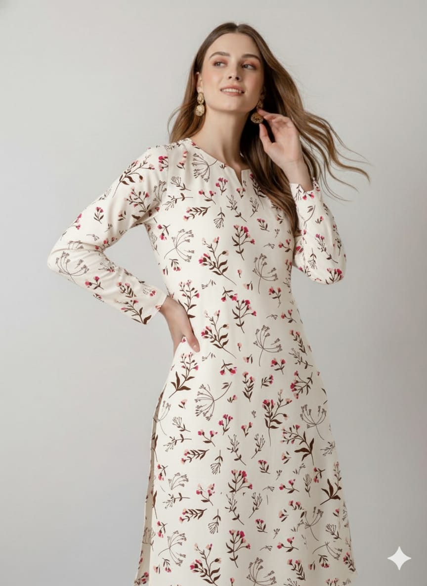 Serene Blossom Floral Print Beige Unstitched Suit