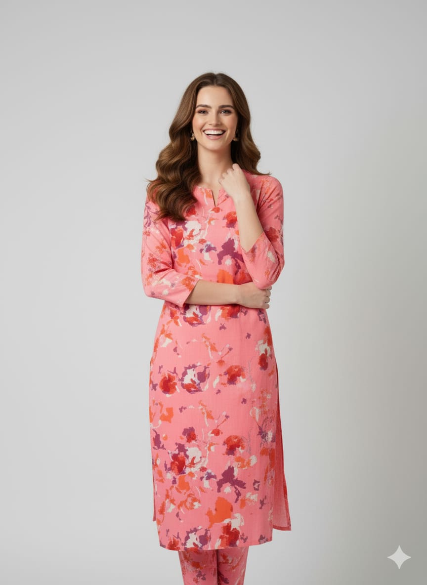 Blossom Burst Pink Floral Print Unstitched Suit