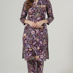 Enchanted Floral Bloom Purple Unstitched Suit