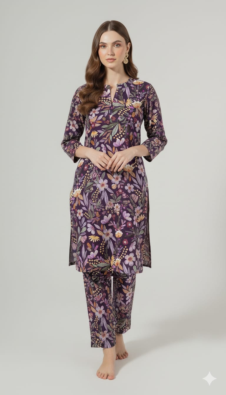 Enchanted Floral Bloom Purple Unstitched Suit