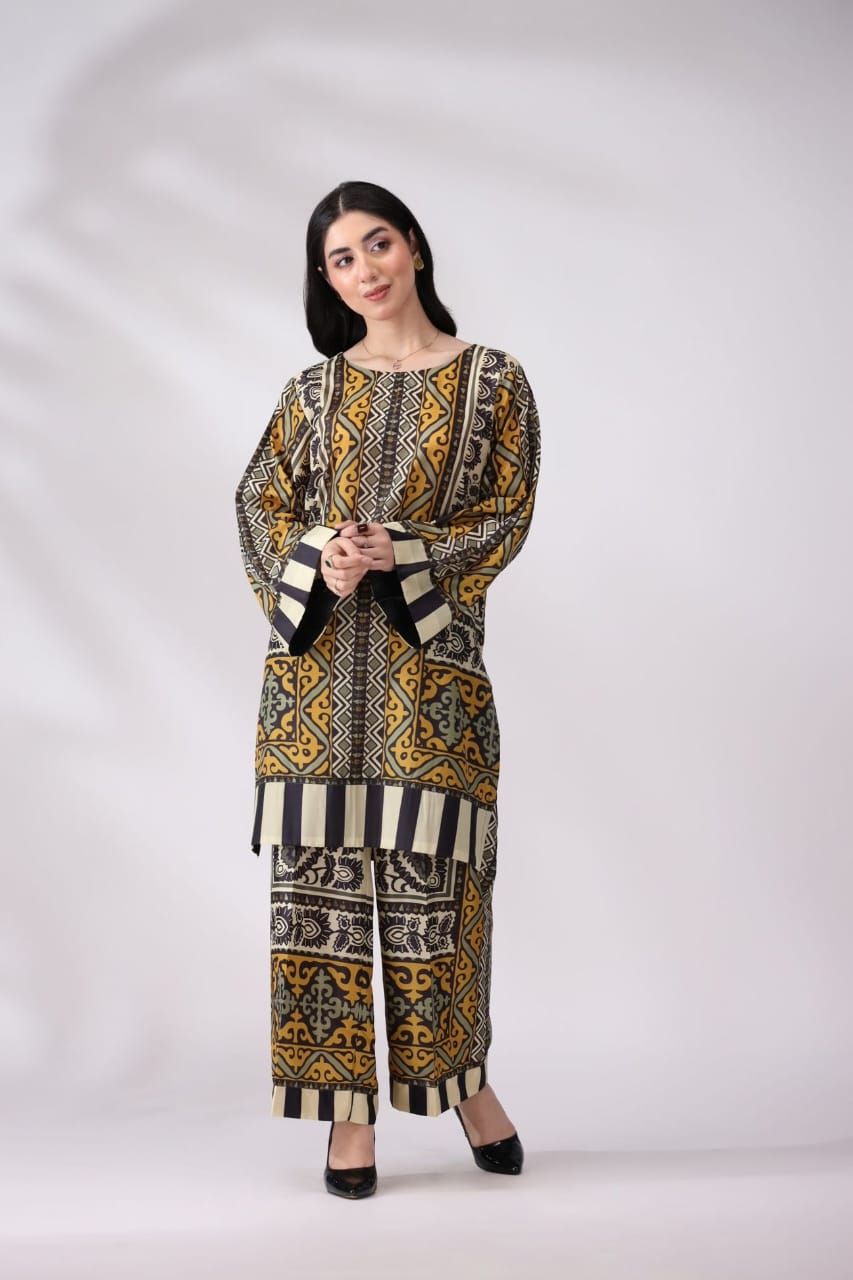 Earthy Chic Geometric Print Unstitched Suit